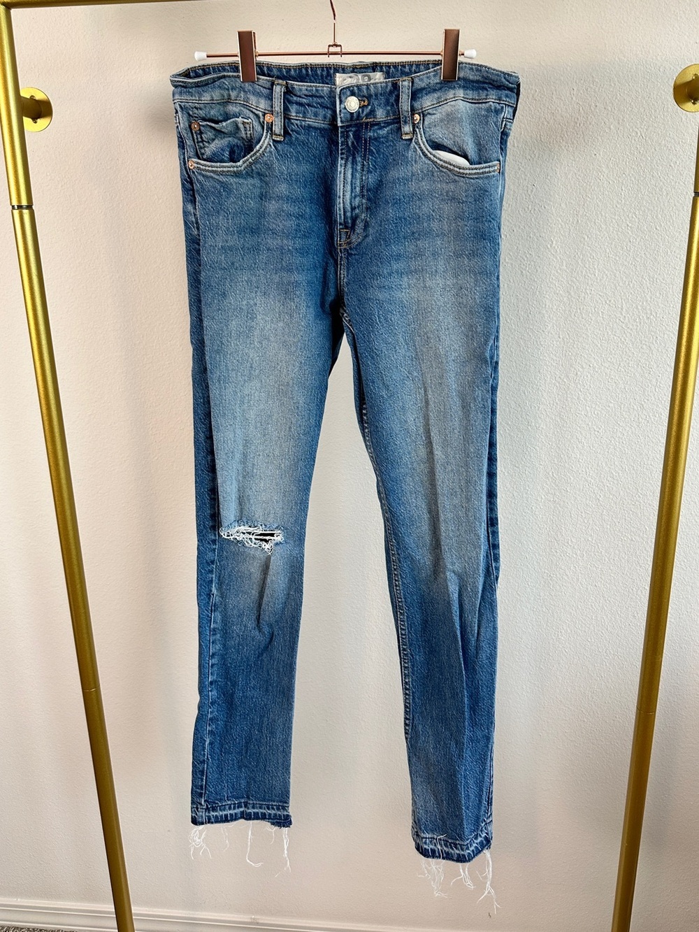 We The Free Slim Distressed Blue Jeans